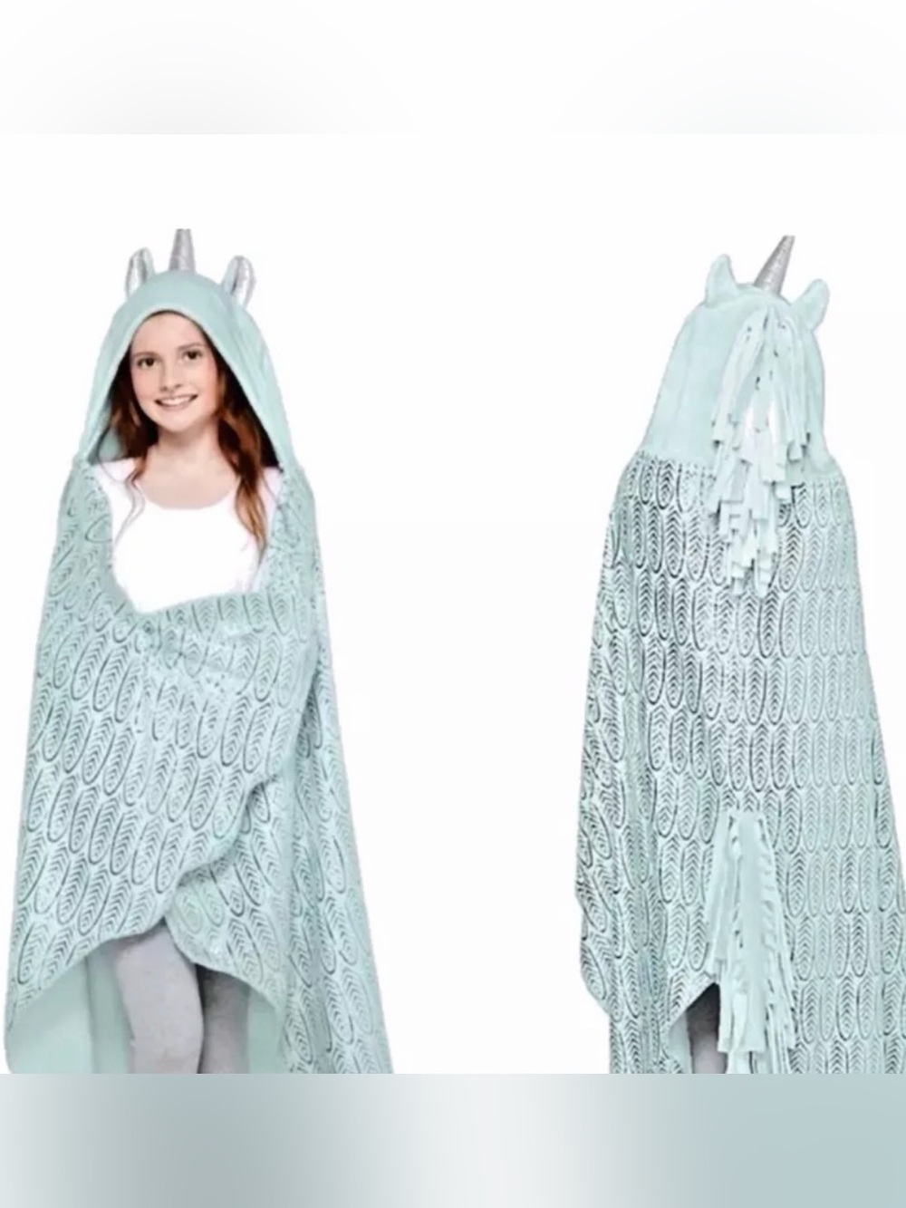 Justice Unicorn Hooded Blanket Cape Aqua One Size Plush Cozy